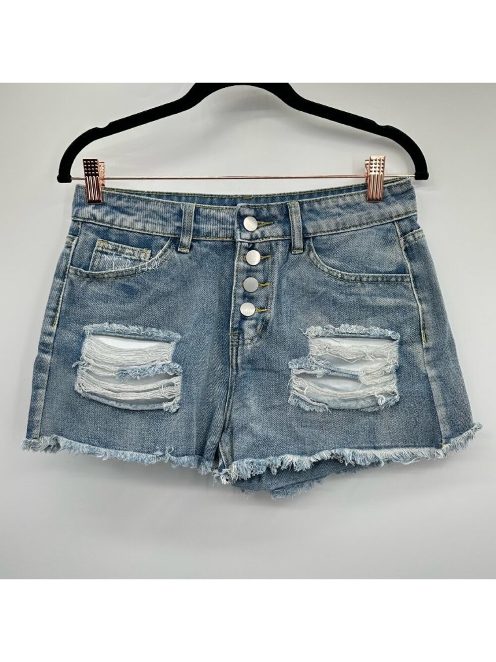 Shein Button Fly Distressed Ripped Holes Jean Shorts Size 28